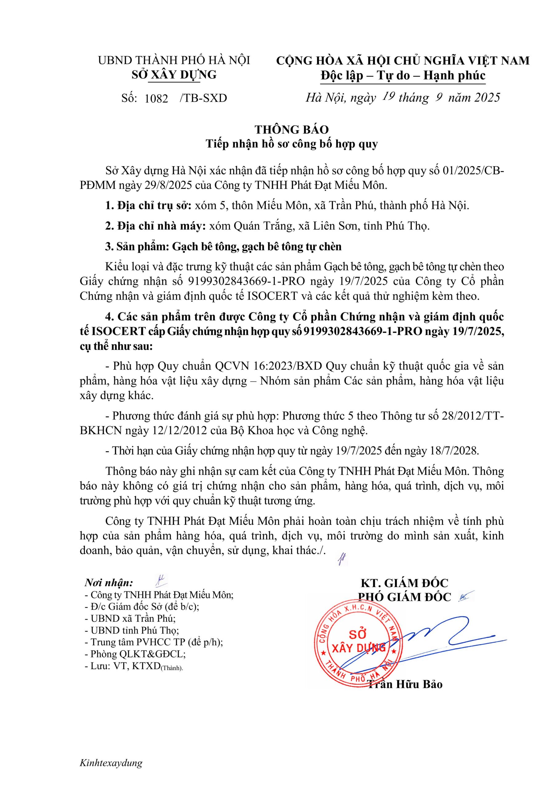 Tiếp nhận thông báo hồ sơ công bố hợp quay