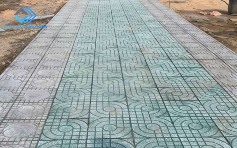 Gạch terrazzo màu xanh lát vỉa hè